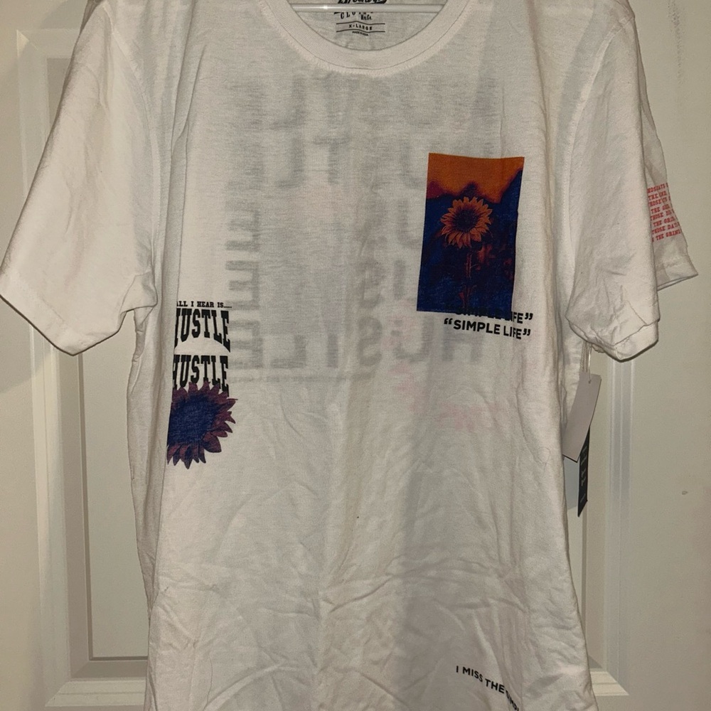 Brooklyn Cloth White Tee with Sunflower and Text Design